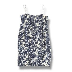 Lisli‎ New York Blue White Floral Print Mini Dress Spaghetti Strap Size M